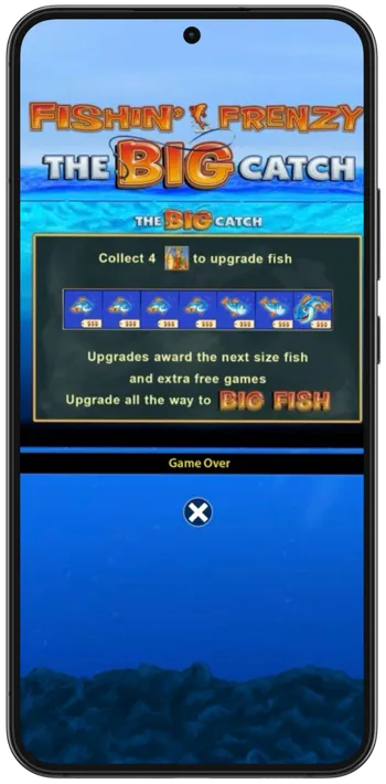 Fishin Frenzy Big Catch Upgrade Mechanik mit sammelnden Fischer-Symbolen und steigenden Fischwerten